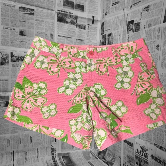 Lilly Pulitzer Pants - Lilly Pulitzer Callahan Shorts Size 10 Pink Green Butterfly Floral Preppy Y2K